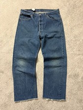 Levi’s 501XX Made in USA Jeans Mens W38 L32 Blue Denim Frayed Hem Button Fly