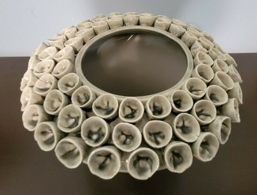 Beautiful Glazed Gray Ceramic Applied Floral Motif Decorative Vase Decor (NWOT) - Picture 6 of 7