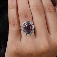 Amethyst 925 Sterling Silver Band Statement meditation Handmade Ring All size