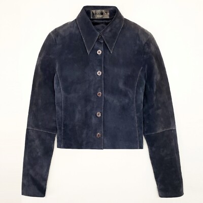 NINA RICCI Evolution Crop Suede Leather Blazer Jacket Point Collar Navy It40 S-M