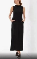 $99 purejill Luxe Mock Neck Black Pocket Front Size Petite M Sleeveless Dress