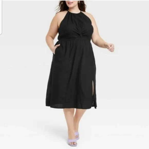 NWT Ava & Viv Black Linen Blend Halter A Line Dress Size XXL | eBay