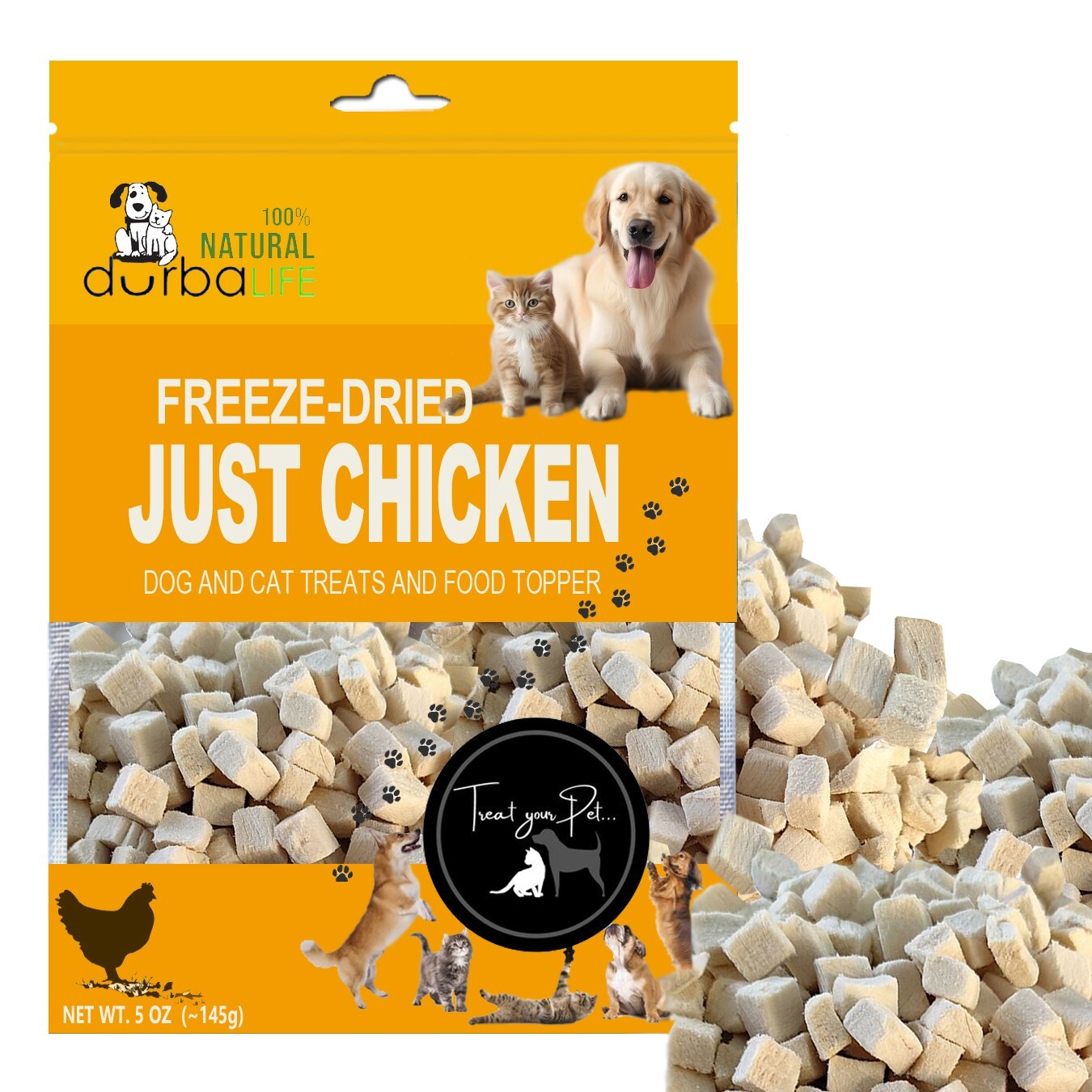 Just Chicken Freeze Dried Dog & Cat Treats Food Topper 5.1oz (145g) Tasty Chews