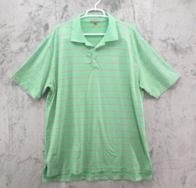 Peter Millar Summer Comfort Golf Polo Shirt Mens XL Green Pink Stripe FLAW  | eBay