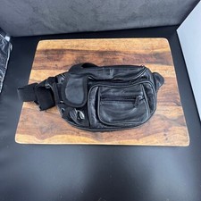 Vintage Black Leather Fanny Pack, Waist Hip Festival Bag Boho Patchwork UNISEX