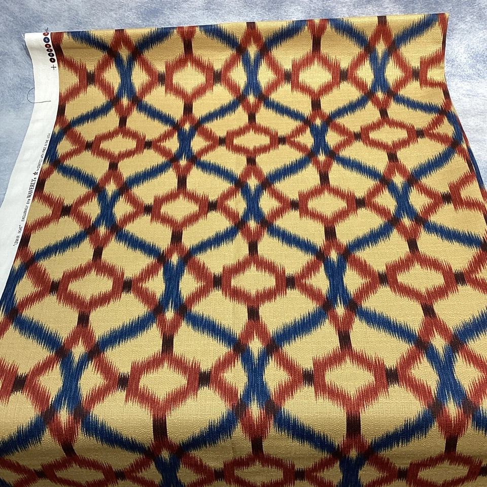 Tela decorativa Waverly "Izmir Ikat" verde azulado óxido 56" x 6,5 yardas 2 piezas 100 % algodón Foto 3 de 4