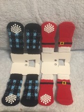 2 Sets Of Dog Socks 8 Socks Total Size Large Santa Suit  Black  Blue New