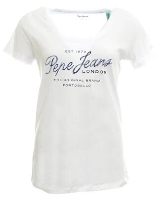 Pepe Jeans Mujer Baia White Logotipo Camiseta Blanco PL505123 NUEVO - Imagen 1 de 4