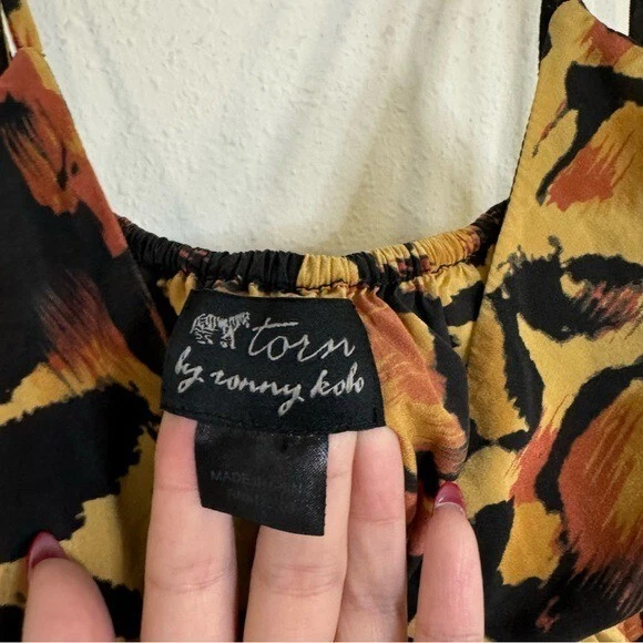 Torn by Ronny Kobo animal print silk blend maxi gown small - Image 2 of 4