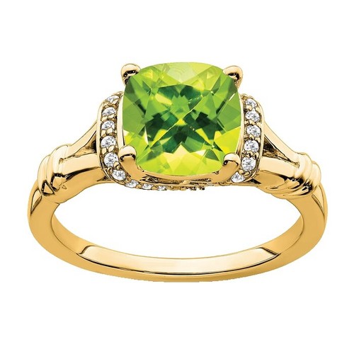 Takar Solid 14k Yellow Gold Heart-Shaped Peridot Solitaire Ring - Dainty 1mm Band, 7mm Stone - View #5