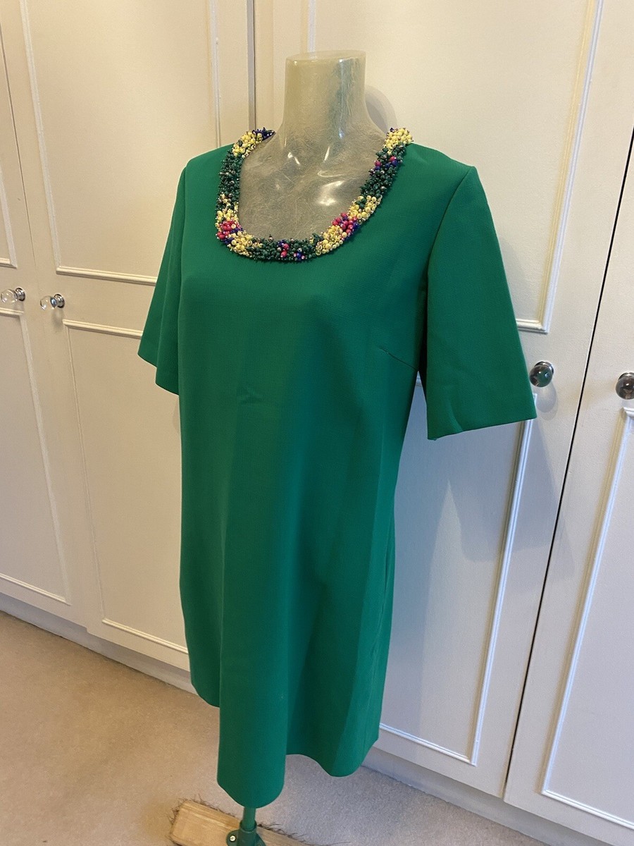 Emilio Pucci Emerald Green Beaded neckline shift dress sz 44/UK 12  