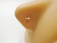 14K REAL SOLID YELLOW GOLD TWIST DIAMOND CUT CROSS NOSE RING