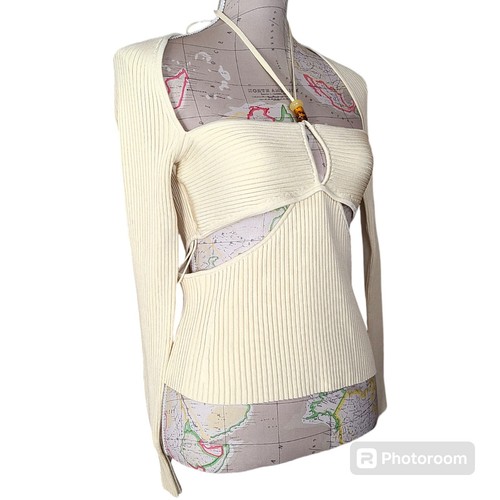Neu mit Etikett Jonathan Simkhai Elnor Neckholder-Pullover mit Cut-Outs Größe Large getrocknete Ananas - Bild 7 von 12