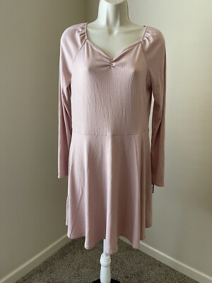 Art Class Junior Pink Long Sleeve V-Neck Flare Dress s XXL(18)