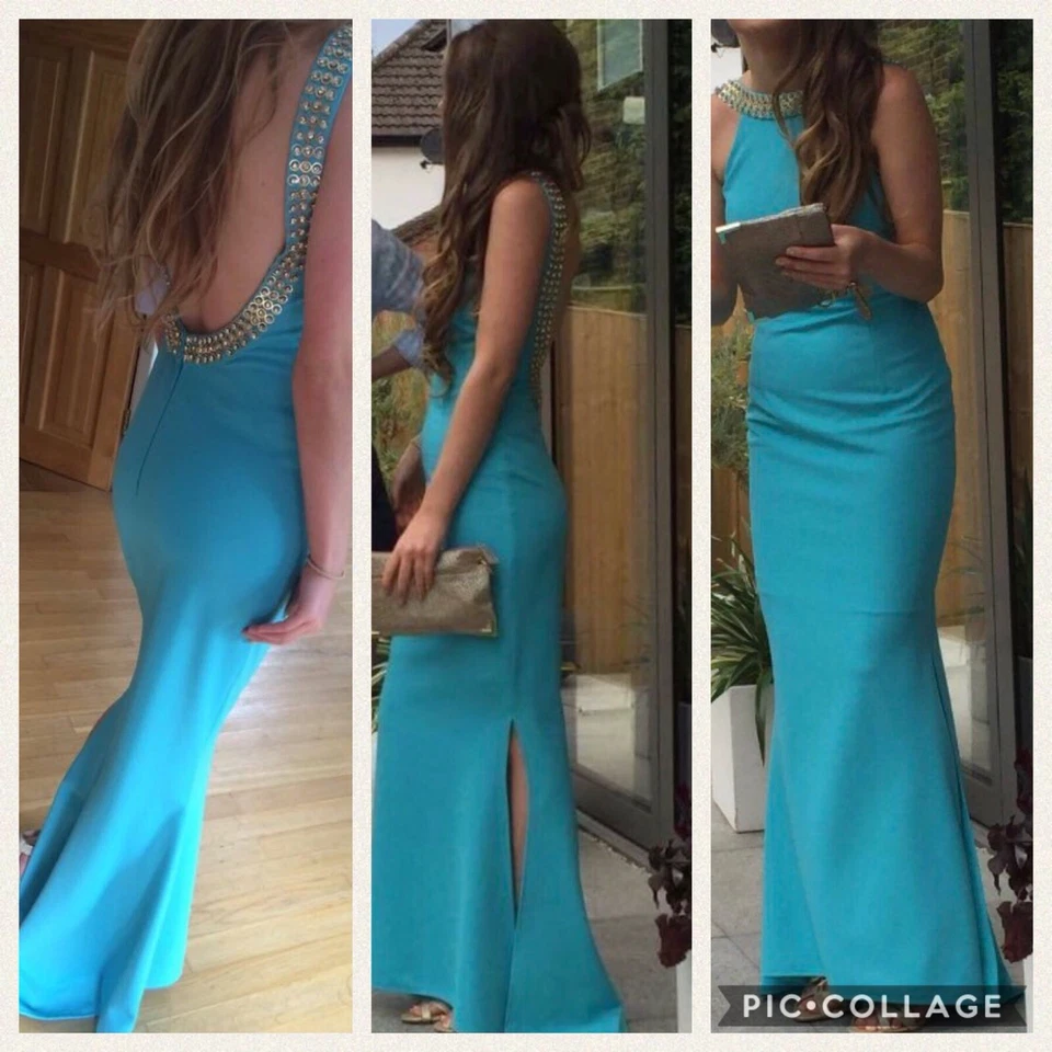 Pia Michi turquoise designer prom dress size 8 - Image 3 of 4