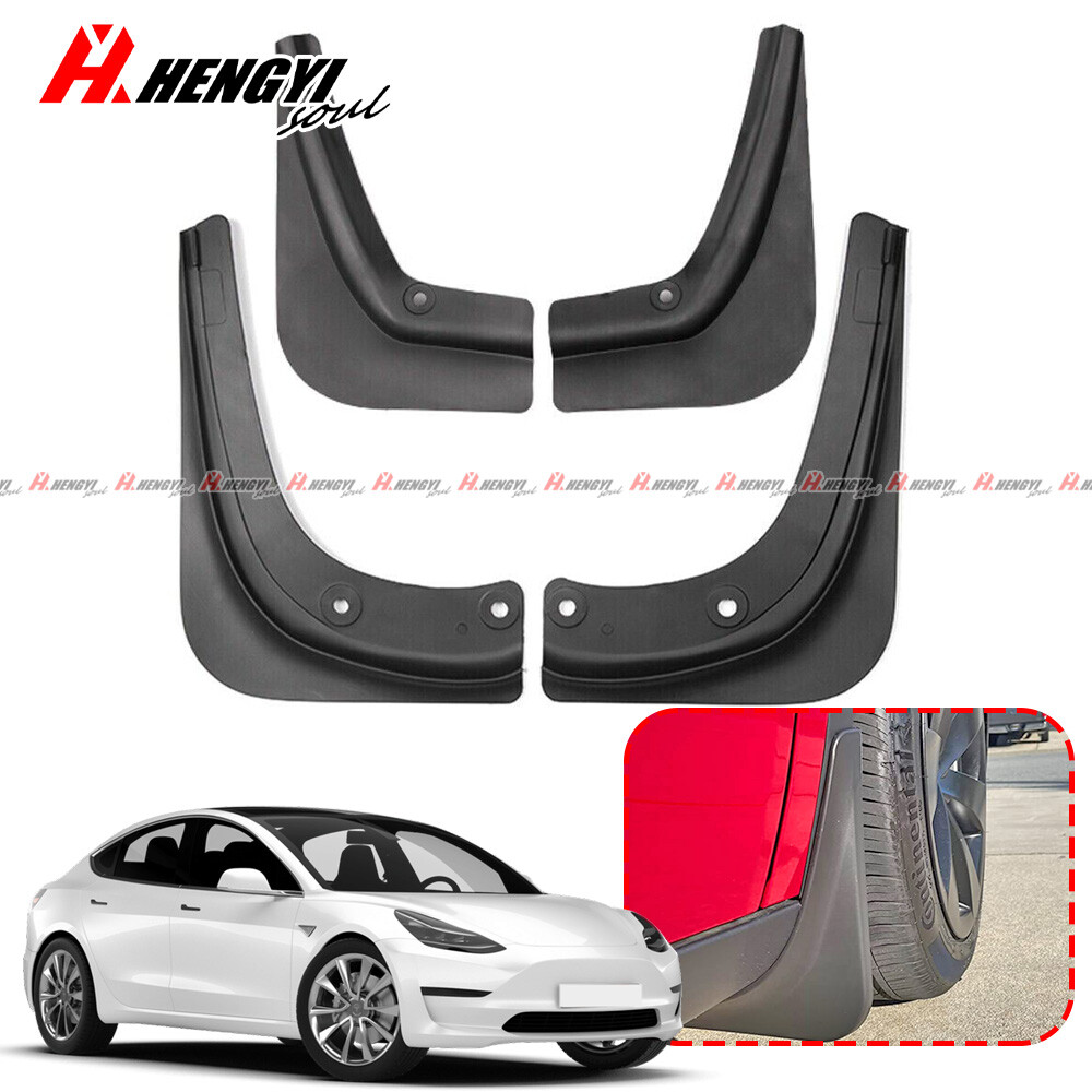 For Tesla Model 3 Mud Flaps 4pcs Front Rear BLACK COLOR 21-22 No Drilling Holes