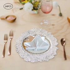 24 Pack Round Plastic Charger Plates Wedding Dinner Reef Plate Serving Plates