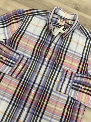 Levis Linen Blend Long Sleeve Button Down Shirt Mens Medium Plaid