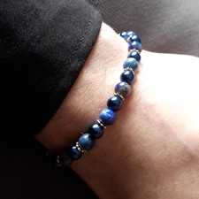 Bracciale pietre naturali LAPISLAZZULI Blu perle dure da Uomo Donna braccialetto
