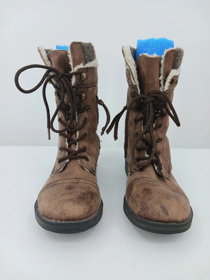 Botas de combate Roxy para mujer talla 6 marrón gamuza piel sintética media pantorrilla tacón bajo invierno Foto 3 de 4