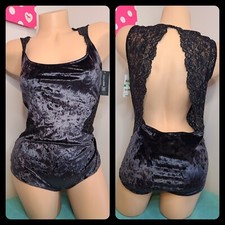 NWT INC International Concepts Crushed Velvet  Lace Bodysuit Size L/XL