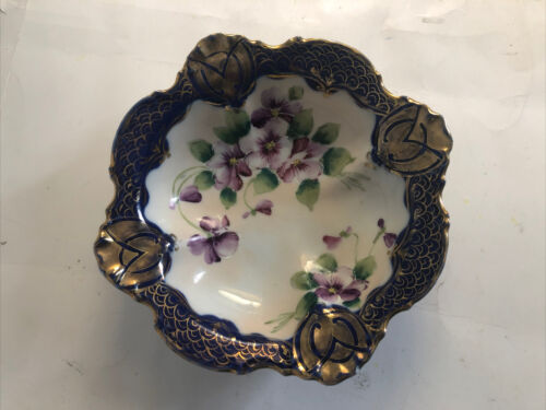 Vintage Nippon Hand Painted Bowl Purple Gold Gilded Purple Flowers 6.5” W 2.7” T - Afbeelding 1 van 10