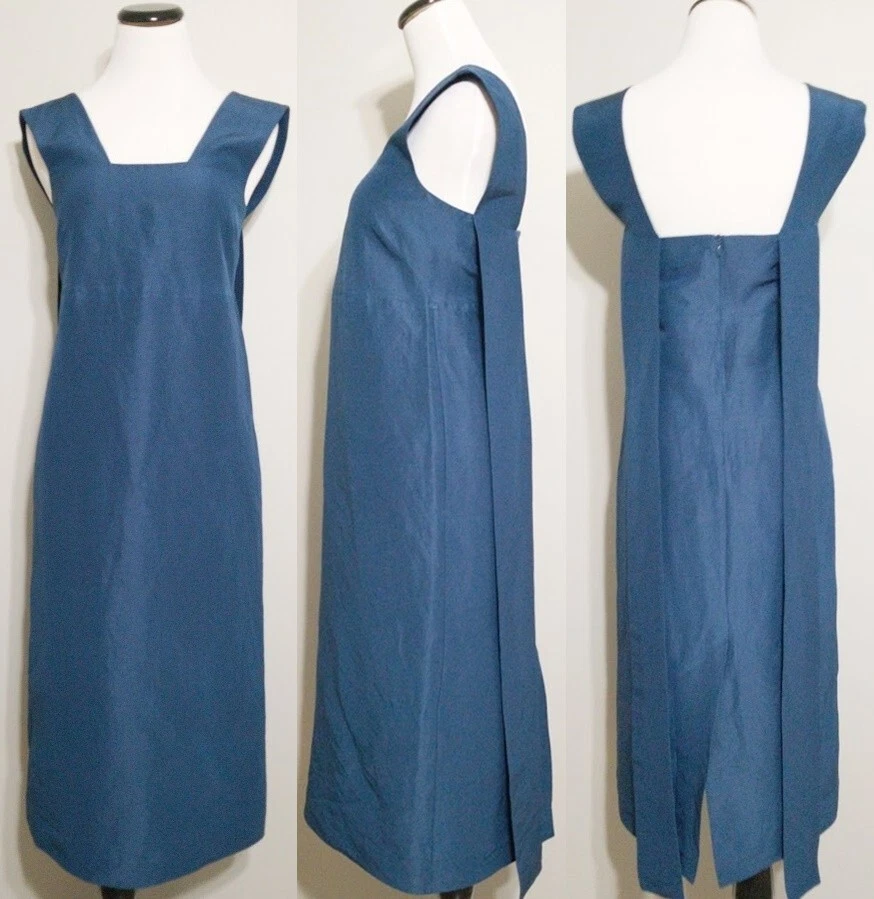 COS Long Blue Midi Dress 4 US Womens Linen Silk Sleeveless Shift