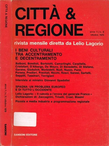Città & Regione. Rivista mensile - Anno 1 - N. 8, Ottobre 1975. AA. VV.. 1975. . - 第 1/1 張圖片
