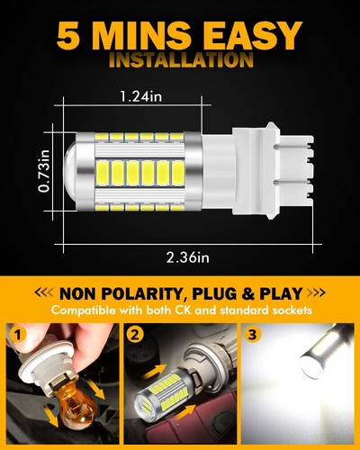 AUXBEAM 3157 3156 LED Reverse Backup Light Bulbs 3000LM Super Bright 6000K White - Picture 10 of 12