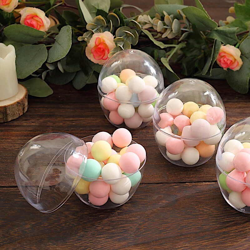 12 Clear 4 oz Disposable Mini Egg Shaped Plastic Dessert CUPS Party Decorations