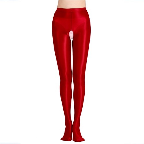 Damen Wetlook Glänzend Ouvert Strumpfhose Dessous Schritt offen Glanzstrumpfhose - Bild 12 von 23