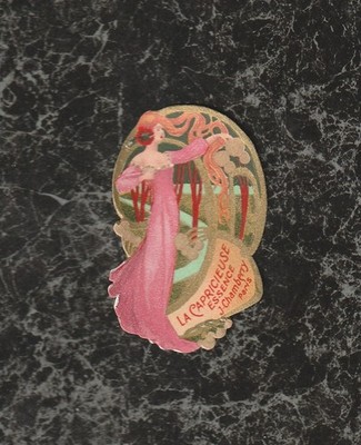 Small 1900 Gilded Perfume Bottle Label La Capricieuse J Chamberry Paris 2x1.5