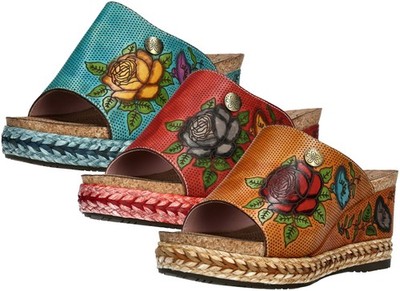 Laura Vita Damen Pantolette Plateau Espadrille mit Rosen Prägung Facyo 71