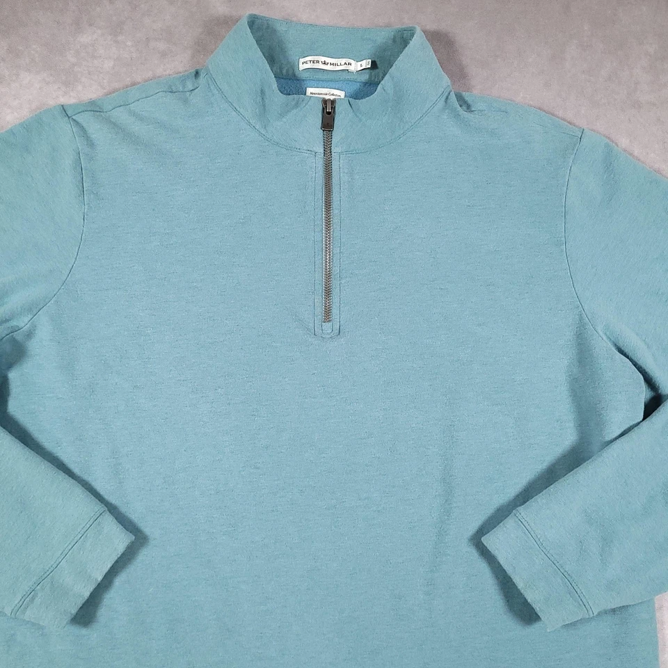 Pullover Peter Millar Para Hombre Grande Azul Ladera Cuarto Cremallera Mezcla de Algodón Foto 2 de 4