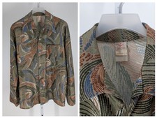 Vintage 1970s Jantzen Abstract Swirl Print Button Up Shirt M USA Earth Tones