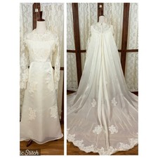 Gorgeous Vintage 1970s Organza Cape Train Wedding Gown