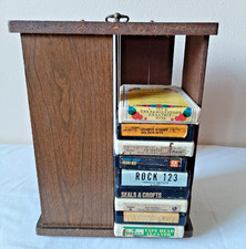 Vtg MCM Wood 8 Track Tape Carousel Holder Revolving Storage Case 48tps ROCK tps