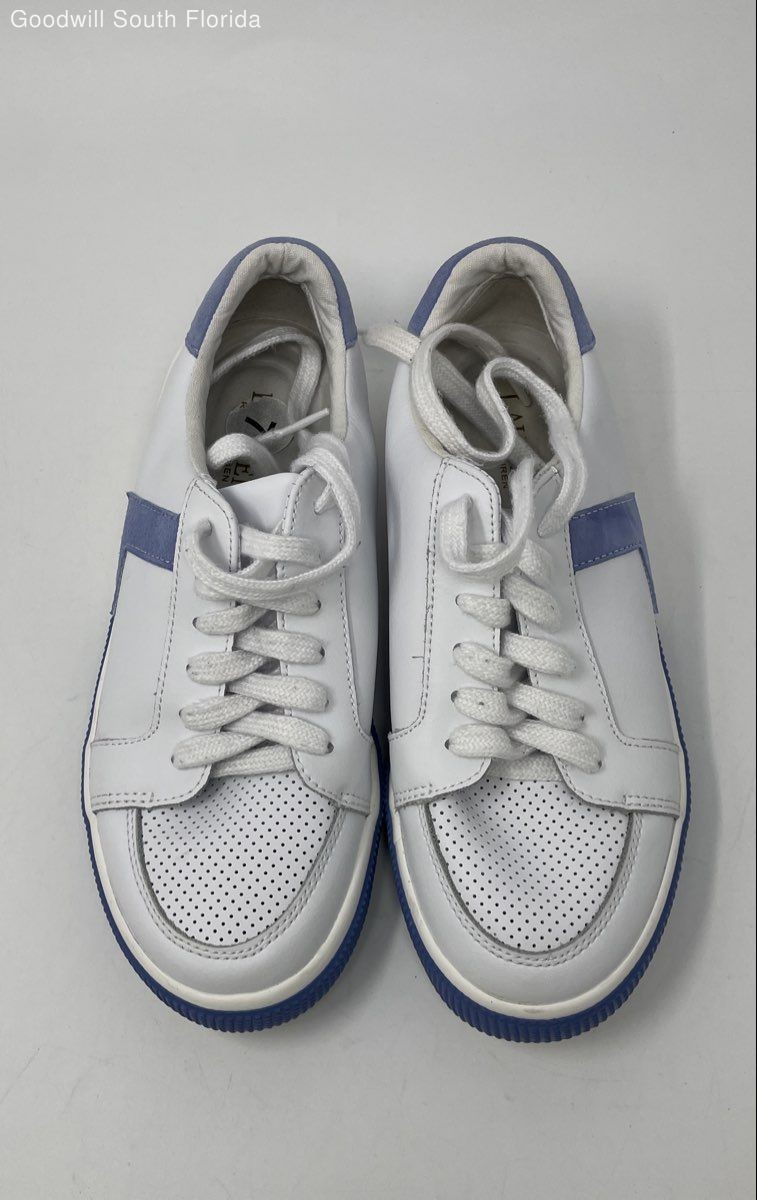 Lauren Ralph Lauren Womens Jennefer White Blue Lace-Up Sneaker Shoes Size 7 thumbnail 3