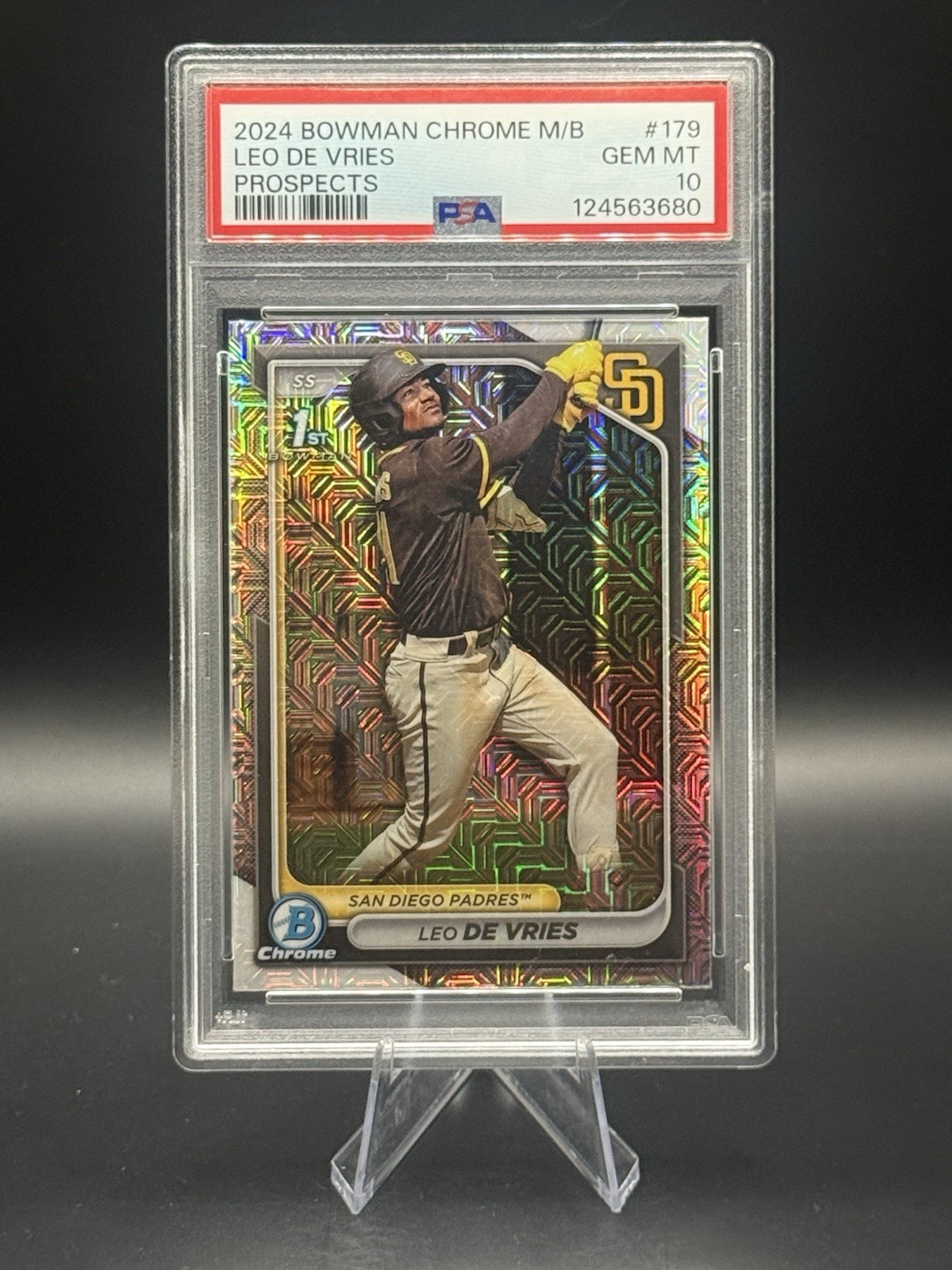 2024 1st Bowman Chrome - Leo De Vries #BCP-179 Mojo Refractor (RC) - PSA 10 Gem
