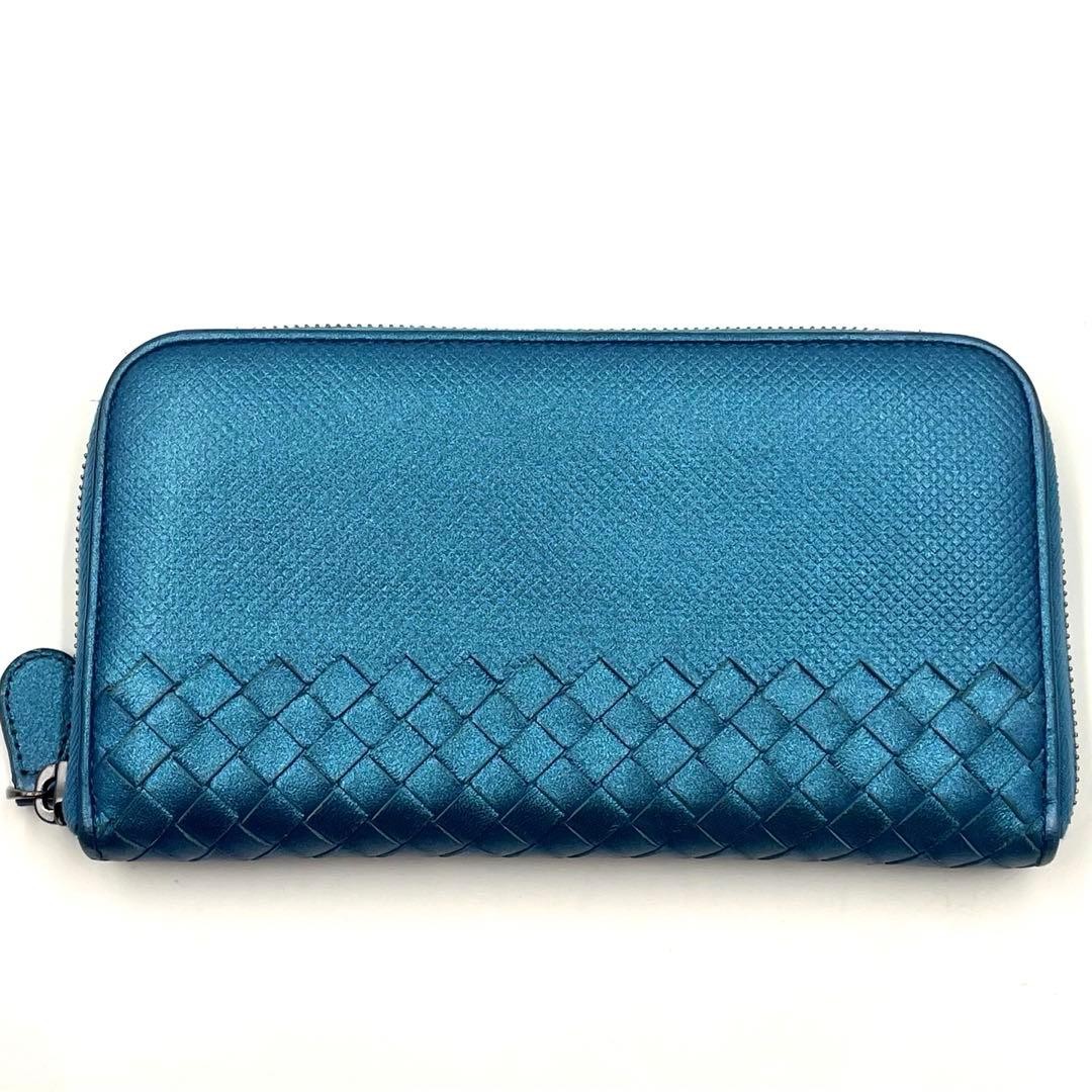 Bottega Veneta Zippy Wallet Intrecciato Leather Metallic Blue thumbnail 14
