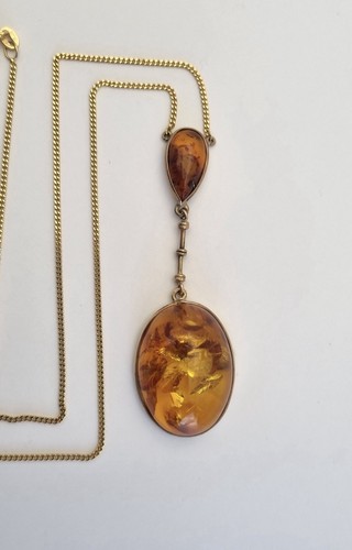 9ct Yellow Gold Hallmarked Amber Necklace Vintage 5.8g Read Description Used - Picture 16 of 17