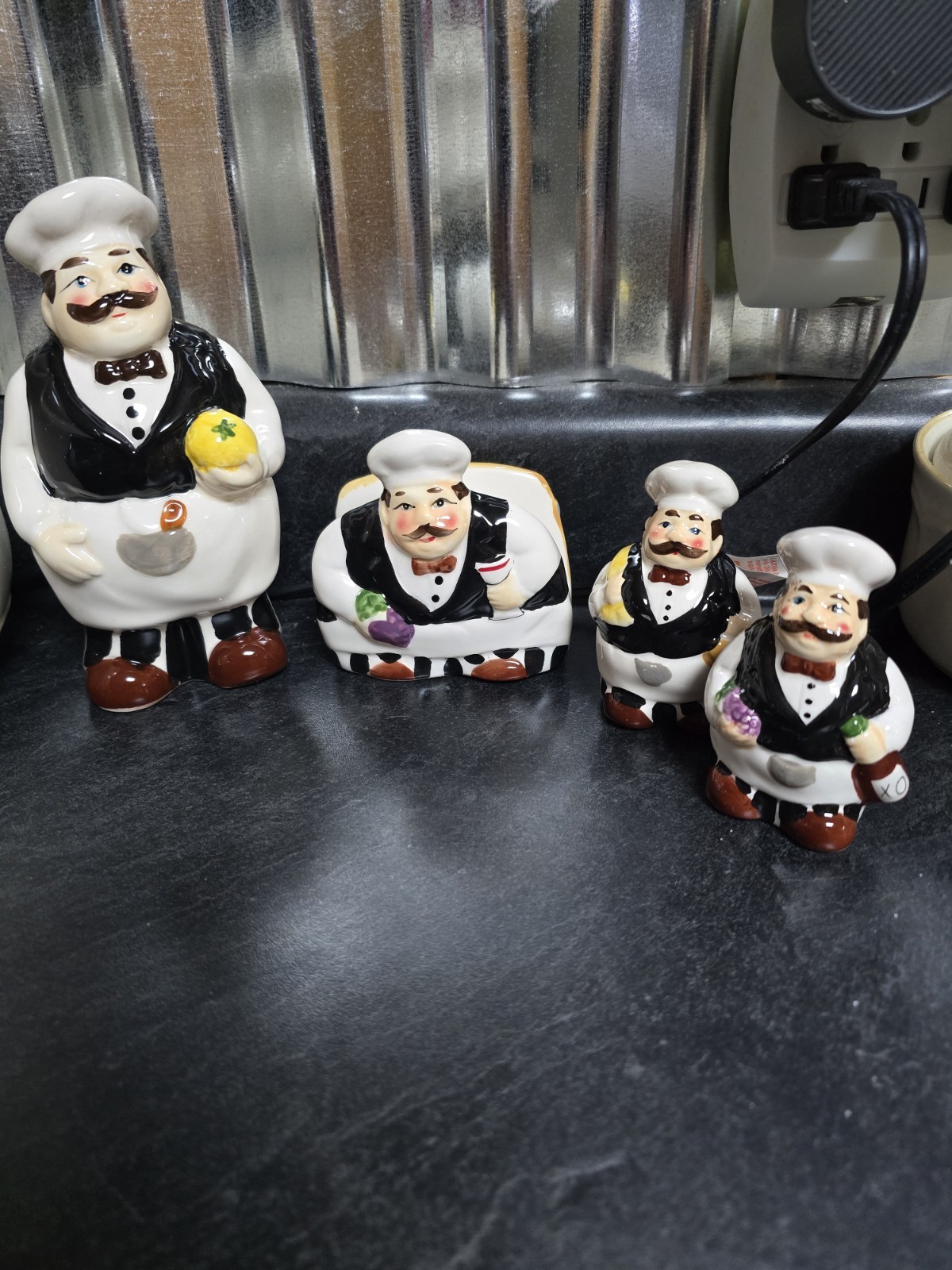 Bistro Fat Chef Salt & Pepper Shakers w/Napkin Holder And Utensil Holder 4Pcs