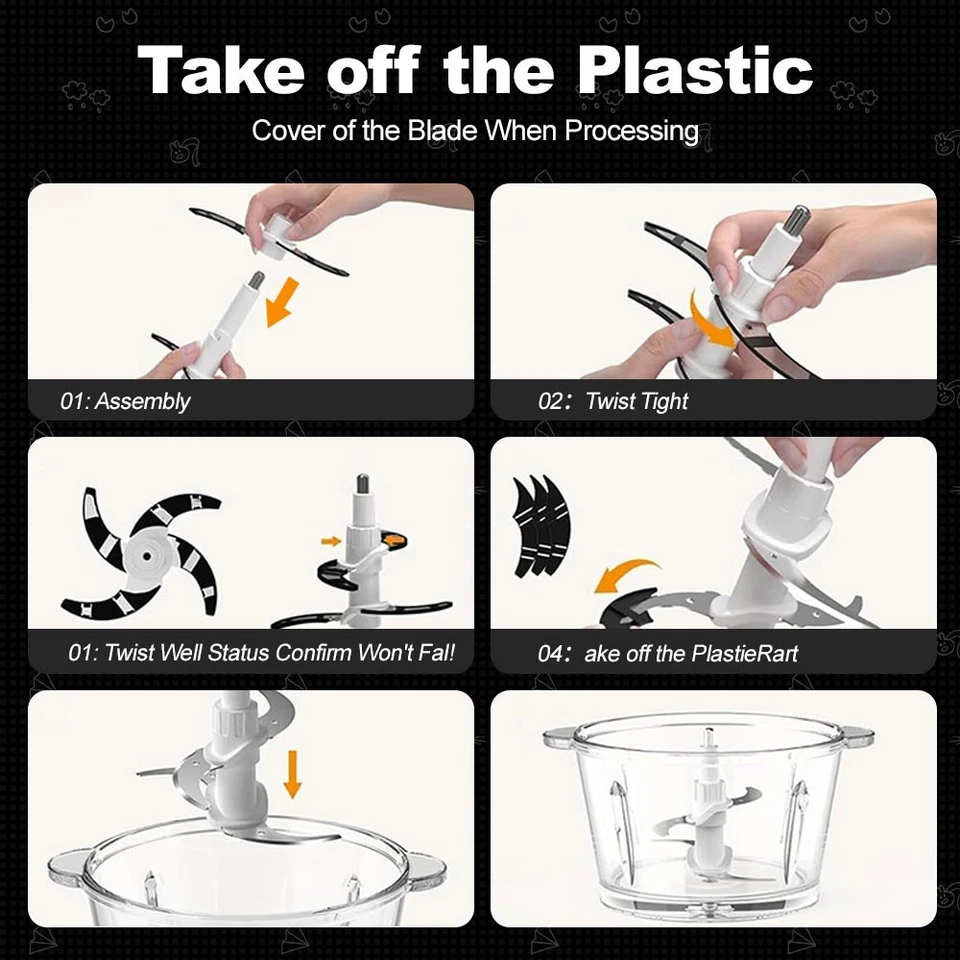 SPZTJK Electric Food Processor Vegetable Chopper 2x8 Cup Bowl 2 Blades - Image 4 of 4