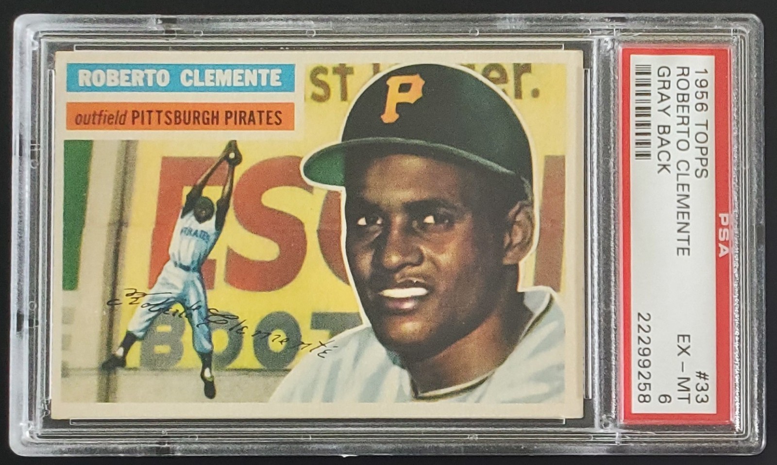 1956 Topps #33 Roberto Clemente - PSA 6 EX-MT - Gray Back Variation