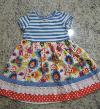 Counting Daisies Girls Dress Size 6 blue striped tiered floral short sleeve
