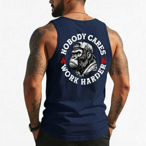 Nobody Cares Work Harder Funny Monkey (On Back) Tank Top - Picture 3 of 9
