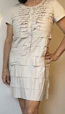 J.Crew Taupe Blush Tiered Ruffle Shift Dress Womens Size 8 Short Sleeve