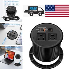 Desktop Power Grommet with 2 AC Outlets and USB-C Fast Charging Port Black