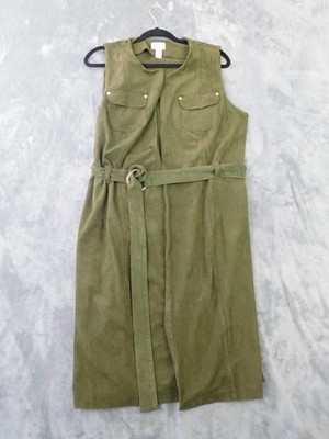 Chico's Vest Womens 2 Green Faux Suede Belted Long Duster Olive Open  Sleeveless | eBay