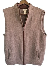 LLB Mens Merrino Lambs Wool Full Zip Vest Size XXL Colour Water Foul Brown VTG